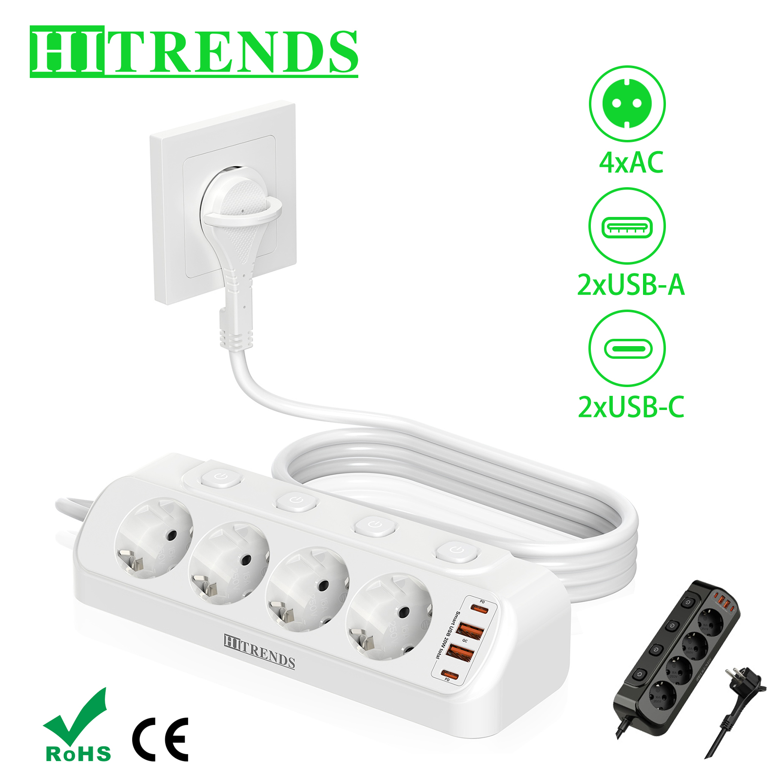 Power Strip Flat - Europejskie gniazdo biurkowe wielopinowy listwa zasilająca