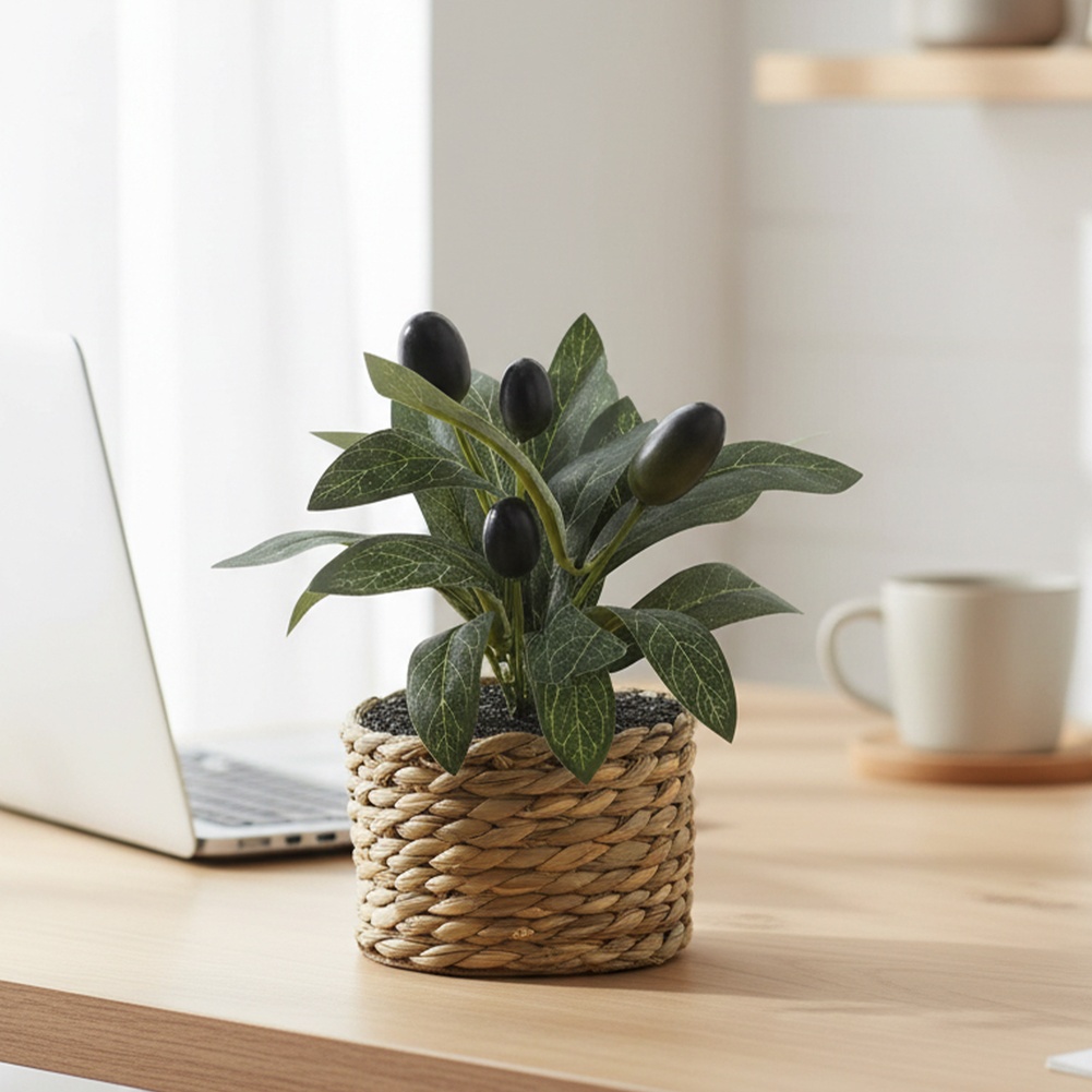Desk Setup Plants - Sztuczne rośliny, oliwka kieszonkowa, plastikowe sztuczne